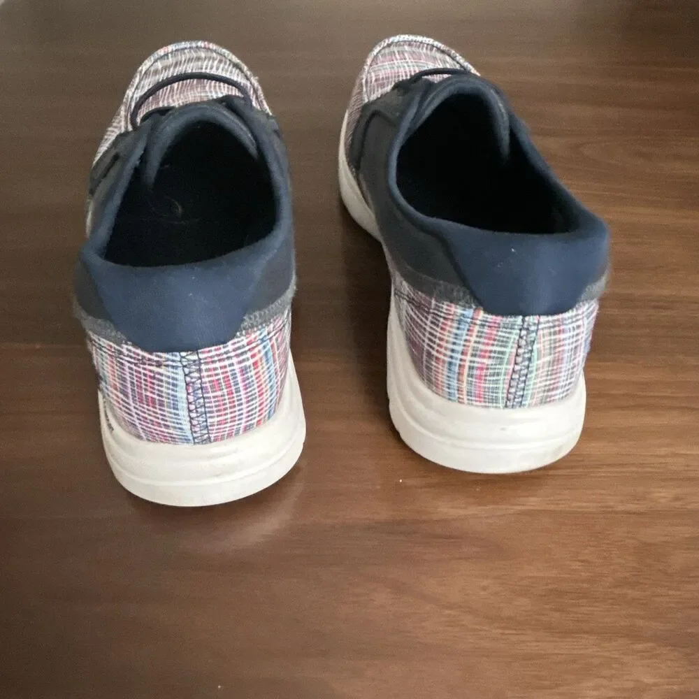 Skechers On-The-Go GOga Mat Comfort Plaid Navy Textile Lace-Up Sneaker 9.5